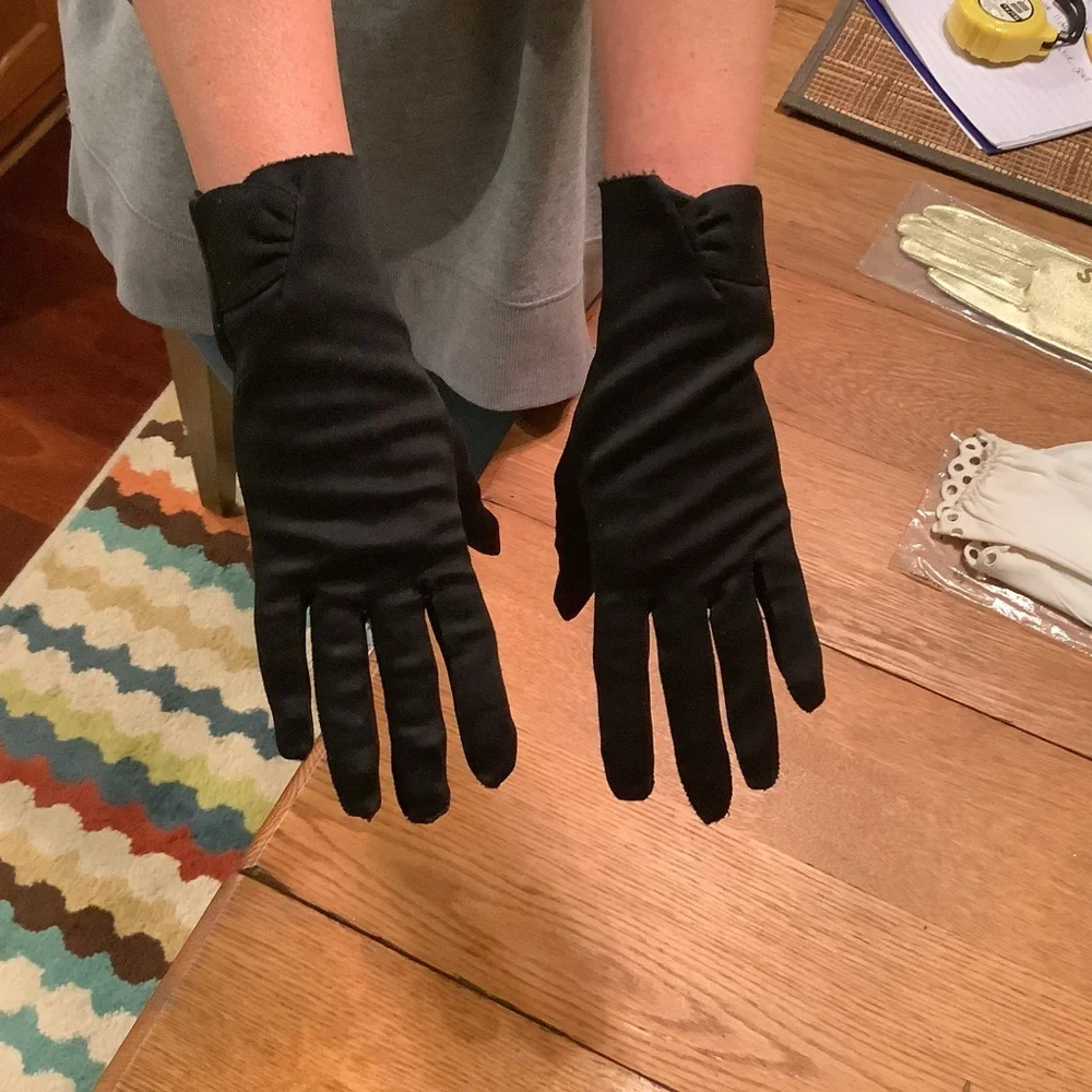 3 Pairs Vintage Gloves-Black, White & Gold